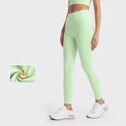 L-w055 Флисовые плотные однотонные брюки для йоги с высокой посадкой, эластичные леггинсы, спортивные штаны для бега без Т-образной линии, брюки с ощущением обнаженности