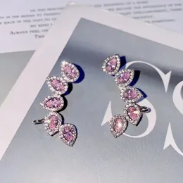 Stud Famous Fashion 2 Colors Option Jet Pink and White Pave Cubic Zirconia Tear drop Ear Wrap Climber Cuff Earrings 231102