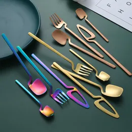 Dinnerware Sets 304 Stainless Steel Tableware Titanium Plated Cutlery Set Hanging Cup Coffee Spoon Knife Fork Fashion Creative Home