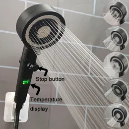 حمام رؤساء درجة الحرارة رقمية شاشة رأس الدش 5 أوضاع واحدة مفتاح توقف دش باليد