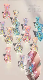 6pcslot 3d لطيف الدب راتنج الأظافر ديكورات Aurora Rhinestone للأظافر اللمعان الهلام الحلي DIY UV Gel Manicure Accessori2383934