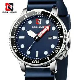 Ben Nevis Men's Watches Luxury Tenshury Quartz Watch مع تاريخ المراقبة العسكرية المقاومة للماء السيليكون حزام Relogio Maschulino