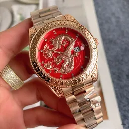 Nowe zegarki na nadgarstki dla mężczyzn 2023 Męskie zegarki 41 mm trzy igły kwarcowe Watch Wysokiej jakości Top Luksusowa marka Moda Oriental Smok Strap Montre de Luxe