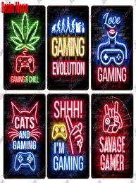 Vintage Gamer Citat Neow Light Metal Tin Sign Gaming Time Plates Gaming Zone Decor for Playroom Living Room Art Poster5100302