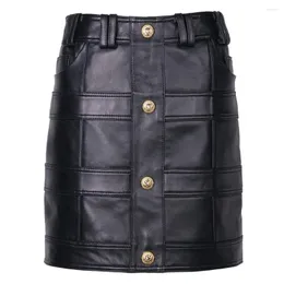 Skirts YOLOAgain 2023 Spring Real Leather Skirt Women Black High Waisted A-line Streetwear