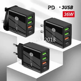 36 W Szybkie ładowanie PD ładowarki QC3.0 USB C Typ C 4 Porty Travel Wall Ładowarka do iPhone'a 12 13 14 15 Samsung Xiaomi B1