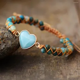 Charm Bracelets Classic Heart Shape Amazonite String Braided Macrame Wristband Teengirls Wrap Bracelet Femme Women Jewelry