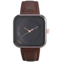 Toppmärke Tomi Square Watch Casual Fashion Men Kvinnor Quartz Wristwatch Leather Strap Simple Dial Relogio Masculino med Box Male