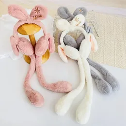 귀 머프 귀여운 토끼 움직이는 귀마개 재미있는 장난감 귀마개 귀 귀에 겨울 따뜻한 플러시 움직이는 모자 헤드웨어 동물 귀 플랩 모자 231102