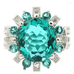 Anéis de Cluster 9g 925 Sólido Anel de Prata Esterlina Eye Catching Verde Peridot Azul Violeta Tanzanite Aquamarine Branco CZ para o presente da mulher