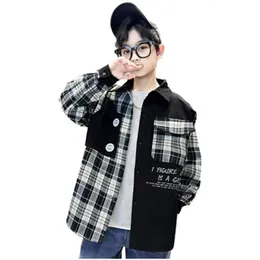 Kids Shirts Baby Boys' Shirt Classic Black and White Solid Patch Work Men's Long Sleeve Jacket Youth Boys' Top 230403