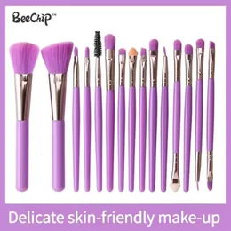 Batom 15 PCS Conjunto de pincéis de maquiagem roxo sem fiapos e sem odor Super Soft Fiber Eye Shadow Foundation Cosmético Pó Blush 231102