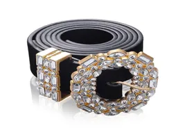 Cinture di grandi strass di design di lusso per le donne Gioielli in vita in pelle nera Cintura a catena in oro con strass Diamond Fashion4625399