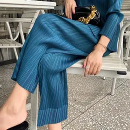 Women's Pants Azterumi 2023 Summer Miyake Pleated Nine-point Casual Suit Thin Vertical Narrow Straight Cigarette Pipe