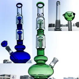 Big Beaker Bongs Hookahs Double Arm Tree Perc Glass Bong Straight Tube Dab Rig Water Pipe 18mm Female Joint 16.5" 4mm Dicke Tall Bongs GB1218