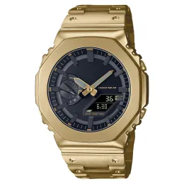2023 Original Shock Watch G 2100 Sport-Digital-Quarz-Unisex-Uhr, Legierungszifferblatt, voll funktionsfähige Weltzeit, Stahlband, Eichen-Serie