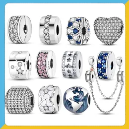 925 Silber Fit Pandora Original Charms DIY Anhänger Frauen Armbänder Perlen Glänzend CZ Herz Clip Charm Blume Perle Safey Kettenstopper