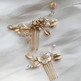 Hair Clips Delicate Small Bridal Combs Pins Wedding Piece Handmade Copper Leaf Women Jewelry Girls Headpiece