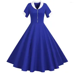 Casual Dresses Women's Solid Color Dress Women mode kortärmad knapp fast en linje vestidos para mujer elegantes bonitos