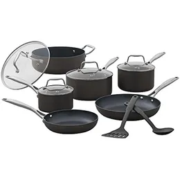 Amazon Brand Stone Beam Kitchen Cookware Set 12 Piece Pots and Pans Hard Anodized Non Stick Aluminum compass