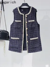 Kvinnors västar Gagarich Women's Sweater Tank Top Korean Style Elegant Simple Loose Tweed Tank Top Sleeveless Autumn Winter Parfym Cardigan Jacket 230403