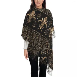 Scarves Customized Luxury Black And Gold Fleur De Lys Scarf Men Women Winter Fall Warm Lily Floral Fleur-de-Lis Shawls Wraps