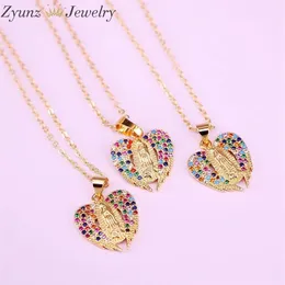 10pcs 11 Styles Gold Color Virgin Jezus Jezus Religijna Biżuteria Rainbow Clear Crystal Zirconia CZ Micro Pave Naszyjnik J1218264Z