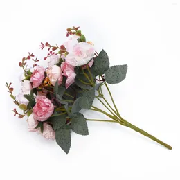 Fiori decorativi Rosa artificiale concisa Decorazione di nozze per la casa Dall'aspetto naturale di lunga durata Libreria da sposa Negozio di caffè 21 teste
