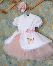 Sukienki dziewczynki 1-12Y Baby dziewczyna biała koronkowa trojan haft koński vintage hiszpańska turecka suknia kulowa sukienka księżniczka na urodziny Eid 230403