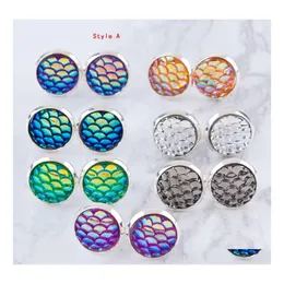 Arts And Crafts Fashion 12Mm Druzy Drusy Round Earrings Mermaid Fish Scale Pattern Handmade Trendy Stud For Woman Kka6180 Drop Deliv Dhhgd