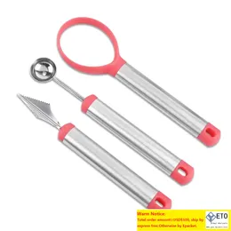 Edelstahl-Wassermelonenschneider-Set Obstschnitzwerkzeuge Messer Melon Baller Scoop für Eiscreme-Gemüse-Melonen