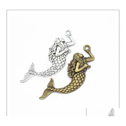 Konst och hantverk grossist tibetansk sier brons Big Mermaid Seamaid Zinc Alloy Charms hängsmycken som gör DIY -resultat 76x26mm Drop Dhiqe