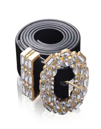 Cinture di grandi strass di design di lusso per le donne Gioielli in vita in pelle nera Cintura a catena in oro con strass Diamante Fashion1903169