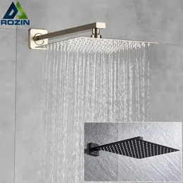 Bathroom Shower Heads Rozin Brushed Golden Rainfall Shower Head Bathroom 8/10/12" Ultrathin Style Top Shower Head with Wall Mounted Shower Arm 231102