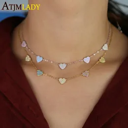 Pendant Necklaces Minimal Delicate Gold Vermail Heart Necklace 925 Sterling Silver Pastel Colorful Cz Charm Collar Choker Jewelry 231102
