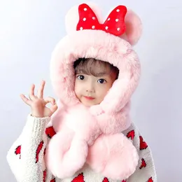 Hats Scarf Hat Boys Girls Baby Winter Thickened Warm One-piece Autumn Cute Children Bow-knot Ear Protection