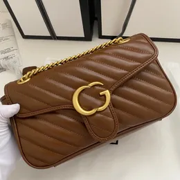 Karamellfarbene Umhängetasche Umhängetasche Messenger Stickgarn Tasche Leder Damen Kleine Quadratische Liebeskette Wasser Ripple Damen Klassische Mode Taschen