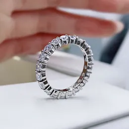 Eternity Lab Diamond Ring 100% Real 925 여성용 남성 약혼 보석 선물을위한 스털링 실버 파티 웨딩 밴드 반지