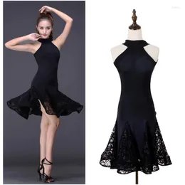 Stage Wear Black Latin Dance Fashion 2023 Women Costume Set Dress Salsa Samba Sleeveless Lace Dresses