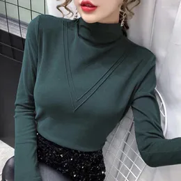 Women's T Shirts Woman's Tshirts Spring/Summer Turtleneck Render Unline Long-Sleeved Solid Color Woman Top T-Shirt Drop WBX1270
