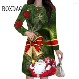 Casual Kleider Frauen Lange Ärmel Kleid 3D Santa Claus Drucken Elegante Mode Nette Frau Kleidung Winter Übergroßen Weihnachten Party