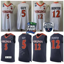 Virginia Cavaliers College 5 Kyle Guy Jerseys 2019 Final Four Şampiyonlar 12 De Andre Hunter Forma Üniversitesi Dikişli Lacivert Beyaz