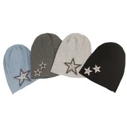 Beanieskull Caps Geebro Women Slouchy Rhinestones Shining Star Ribbed Beaniesソフトファッションレディースストレッチ頭蓋