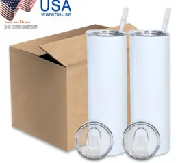 USA/CA Socked 20oz Sublimation Mugs White Straight Slim Insulated Stainless Steel Tumblers Thermos Water Bottles 3 Days Delivery E1103