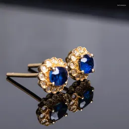 Stud Earrings 24K Gold Plated Imitation Royal Sapphire Flower Shaped