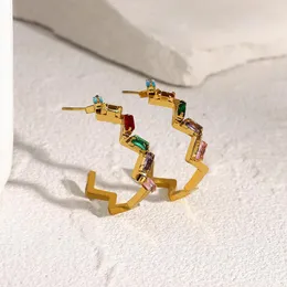 Hoop örhängen livfullare färgglad kristallvågform rostfritt stål för kvinnor trendiga geometriska örhänge fest smycken gåvor