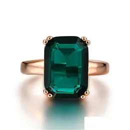 Anéis Anel de Esmeralda Natural Zircão Diamante S Para Mulheres Noivado Com Pedra Preciosa Verde 14K Ouro Rosa Jóias Finas Gota Dhgarden Dht4P