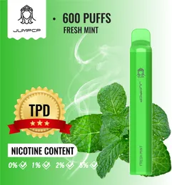 TPD Jumpcp 600 Puffs Dostęp e-papierosy 400 mAh akumulator 10 Smaki 2% 5% Pojemność Cewka 10 ml OEM ODM Vape