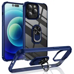Magnetic Clear Phone Cases For iPhone 15 14 13 12 11 Pro Max Plus Samsung Galaxy S23 Plus Ultra A13 A32 Transparent Car Mount Ring Holder Shockproof Cover
