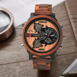 Wristwatches Wooden Mens Watches Fashion Quartz Chronograph Wrist Watch Montre En Bois Homme Reloj Madera Sport Clock Red Wood For Men